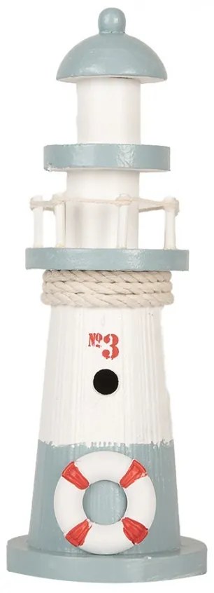 Bielo-modrá drevená dekorácia maják Lighthouse Nautic - Ø 8*22 cm