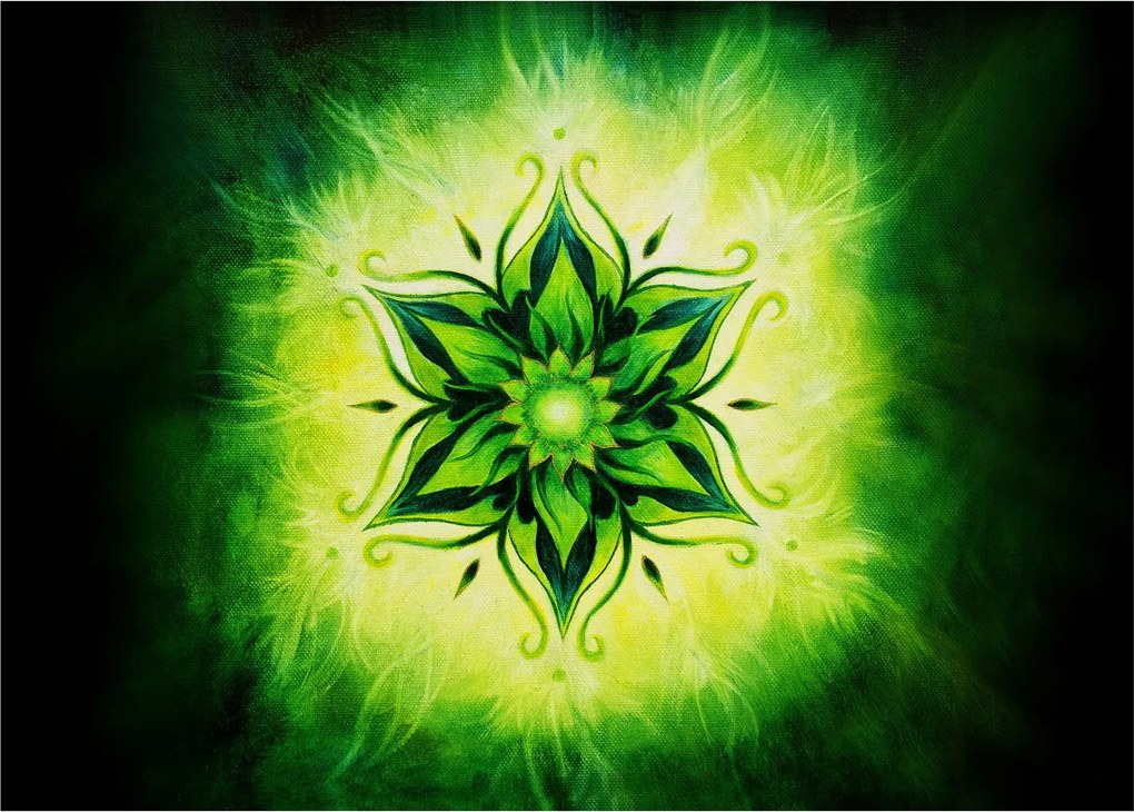 Sklenený obraz - Kvetinová mandala v zelenom pozadí (70x50 cm)