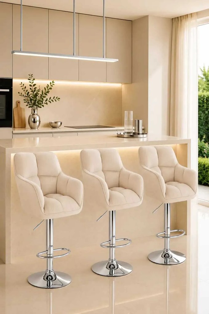 LuxuryForm DESIGN Barová stolička AMALFI VELUR na striebornom tanieri - krémová