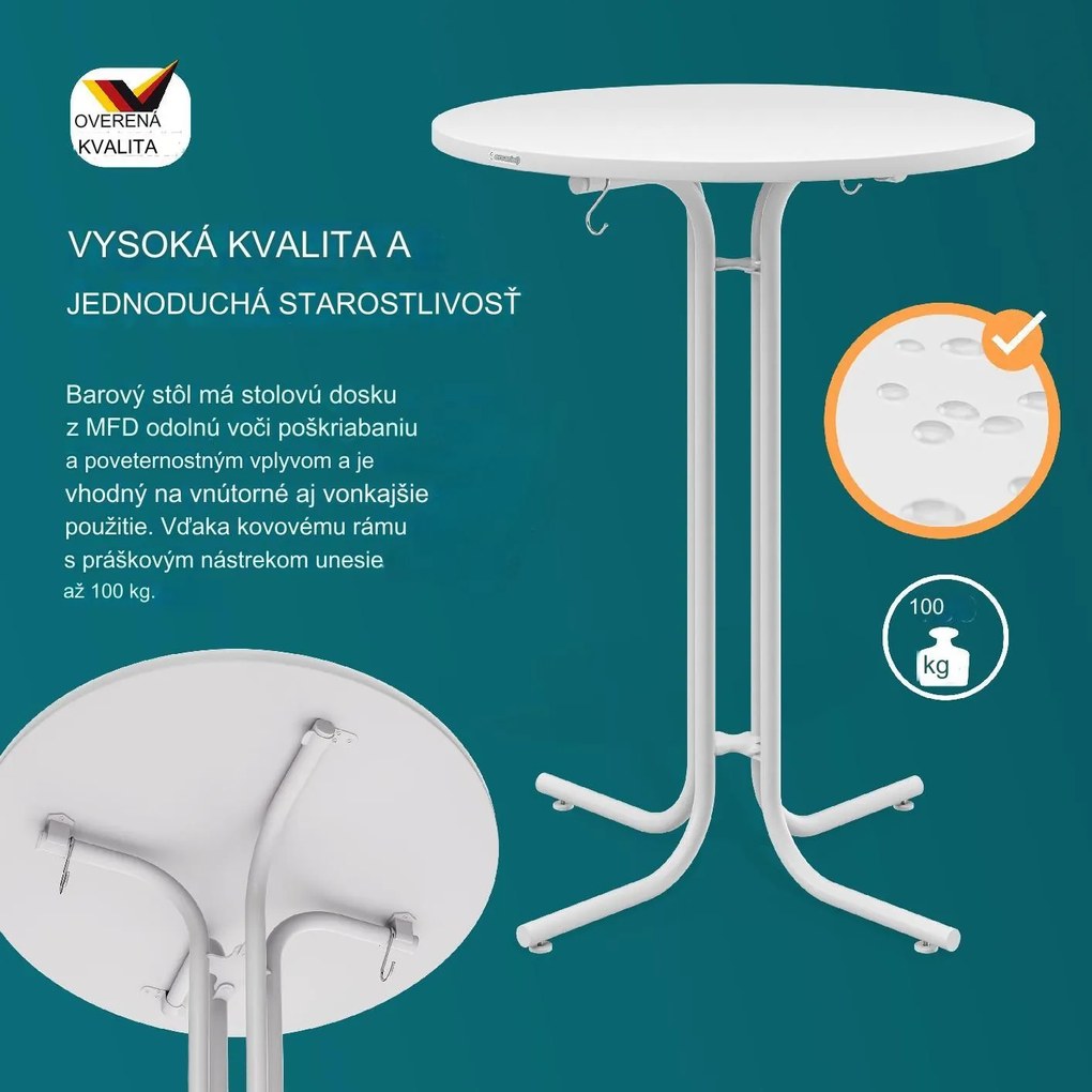 InternetovaZahrada Skladací barový stôl Ø70 cm - biely