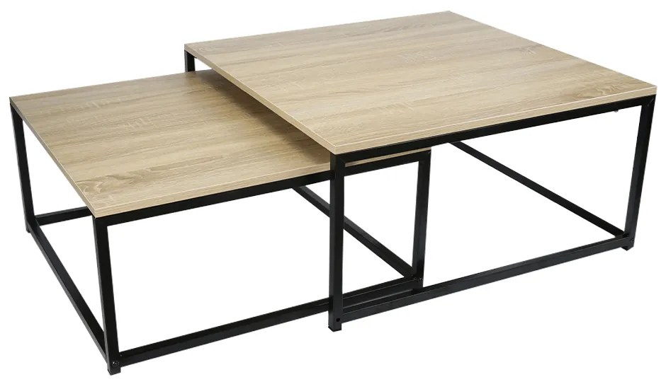 Konferenčné stolíky, set 2 ks, dub sonoma/ čierna, KASTLER NEW TYP 1