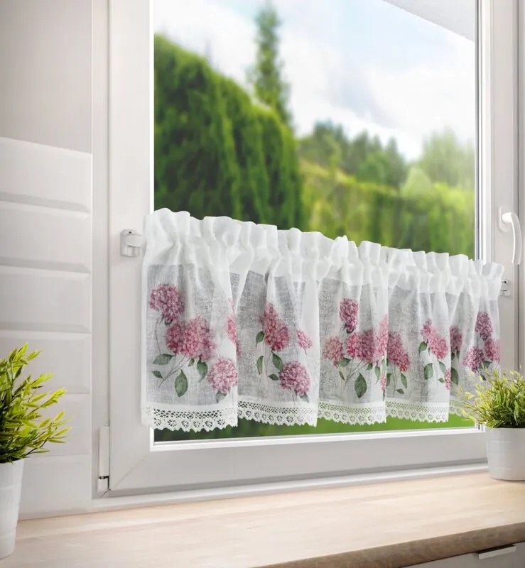 EUROFIRANY Záclona zdobená čipkou 150 cm x 30 cm ružová 100 % polyester
