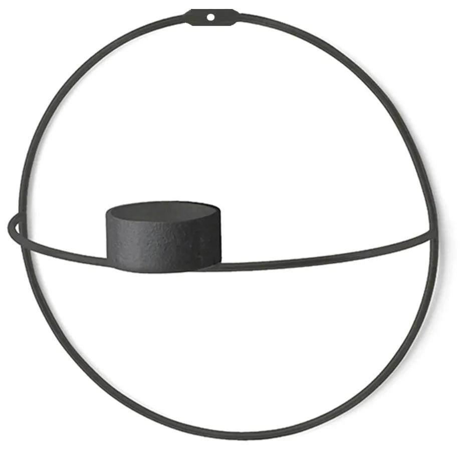 Set 2 čiernych nástenných svietnikov Circle, ø 21 cm