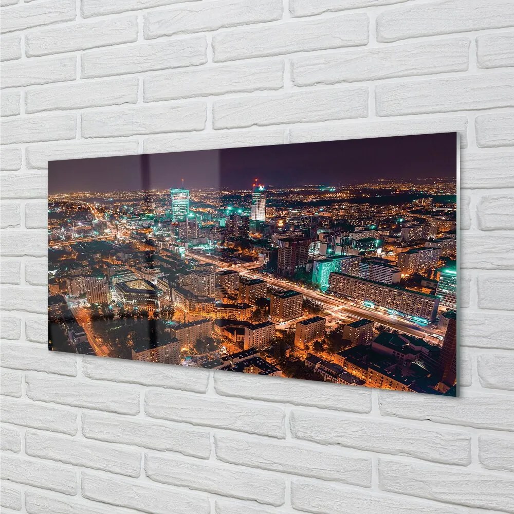 Sklenený obraz Varšava Mesto nočné panorama 120x60 cm