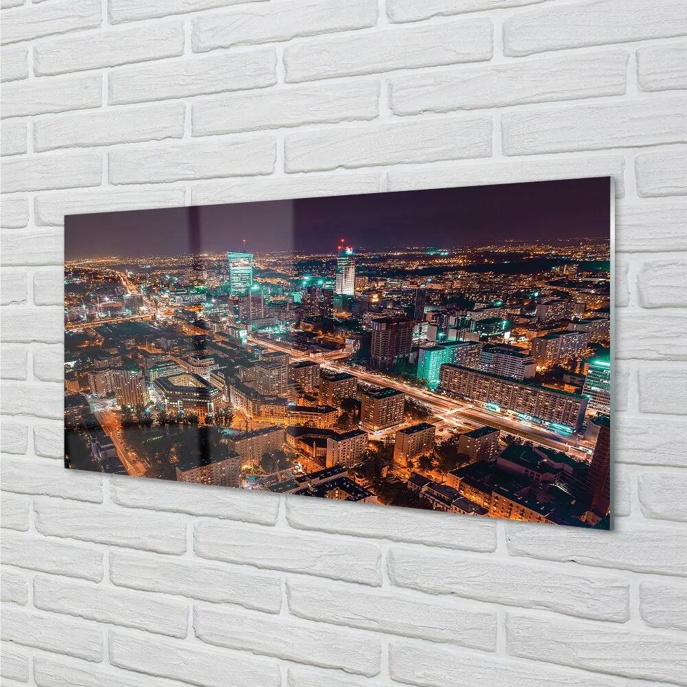 Sklenený obraz Varšava Mesto nočné panorama 140x70 cm