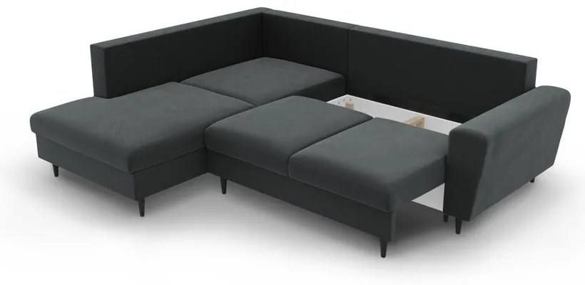 Tmavosivá zamatová rozkladacia/s úložným priestorom rohová pohovka (ľavý roh/do L) Kyoto – Cosmopolitan Design
