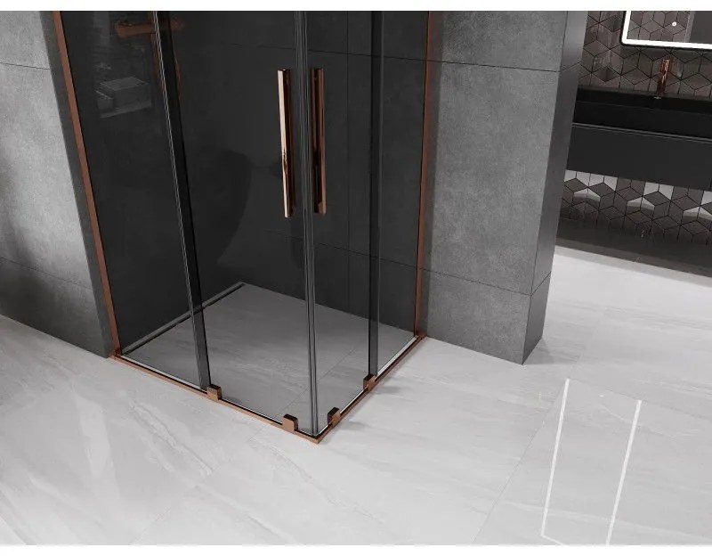 Mexen Velar L Duo, sprchový kút s posuvnými dverami 100 x 90 cm, 8mm šedé sklo, ružové zlato, 871-100-090-02-43-60