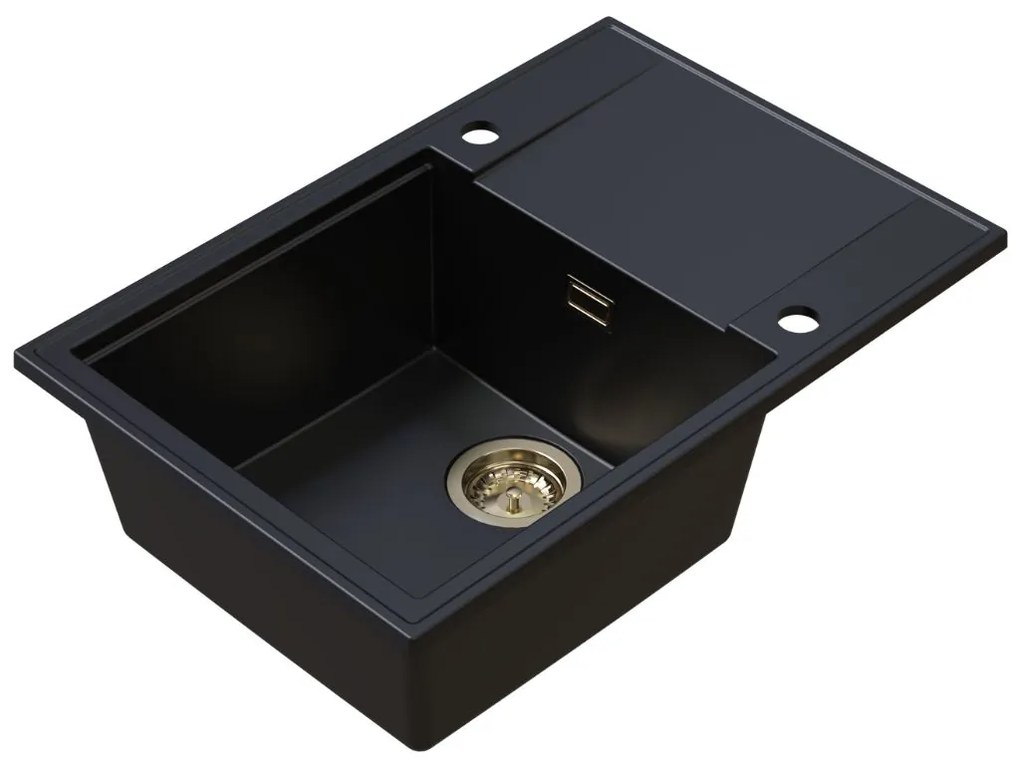 Sink Quality Sink55, kuchynský granitový drez 680x460x215 mm + zlatý sifón, čierna, SKQ-SINK.C.1KDO.XG