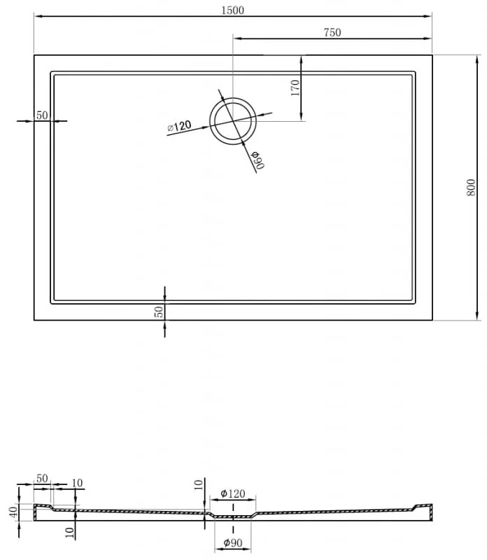 Mexen Flow, obdĺžniková sprchová vanička, slim, 80 x 150 cm, čierna matná, 46R708015