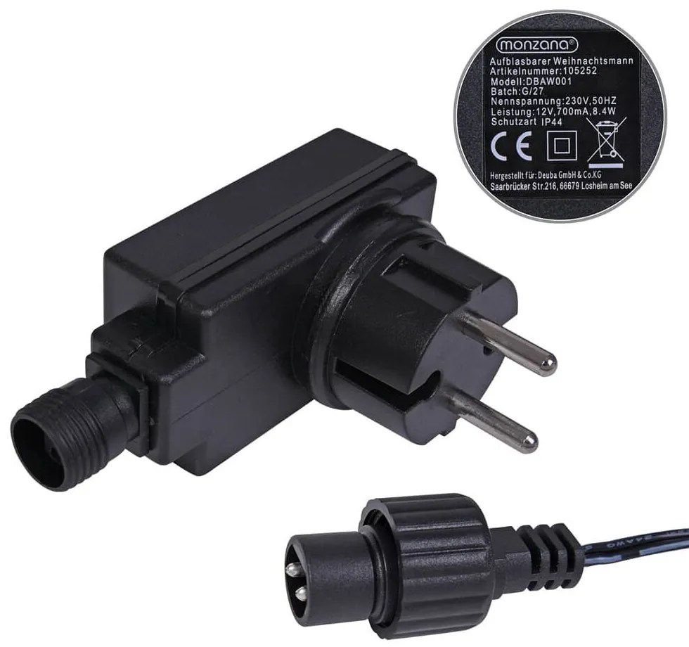 Nafukovací Dedo Mráz osvetlený, 180 cm, červená Monzana