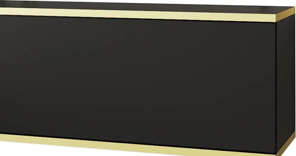 Závesná TV skrinka Orfeo, 135 cm, čierna / zlatá