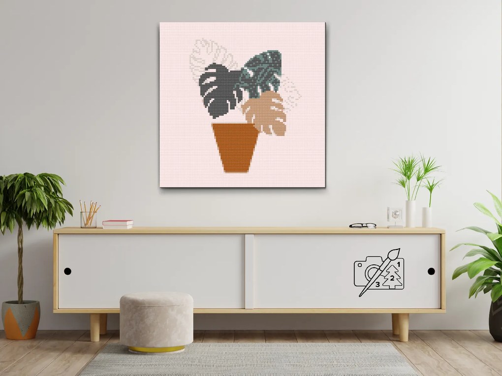 Gario Diamantové maľovanie Boho monstera Rozmery: 50 x 50 cm, Rámovanie: S vnútorným rámom, Diamanty: Štvorcové