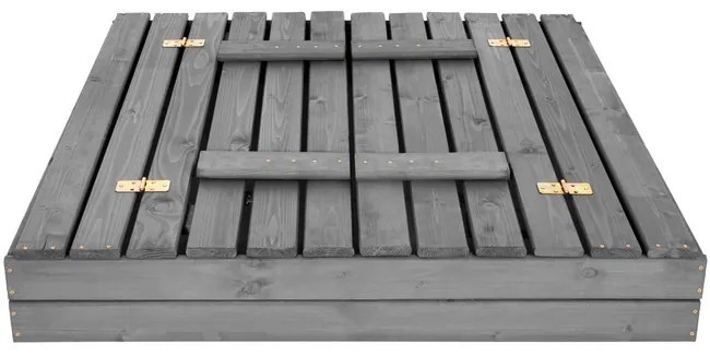 SPRINGOS Uzavreté drevené pieskovisko s lavičkami 120x120 cm – impregnované drevo, s plachtou a netkanou textíliou SBP120SET01X