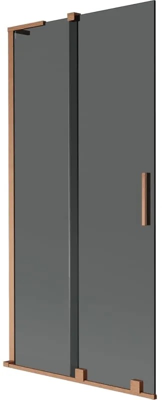 Mexen Velar L, 2-krídlová posuvná vaňová zástena 95 x 150 cm, 8mm šedé sklo, medená matná, 896-095-003-41-65