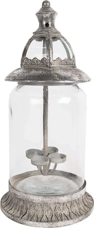 Strieborný antik svietnik / lampáš na 4 čajové sviečky - Ø 21*44 cm