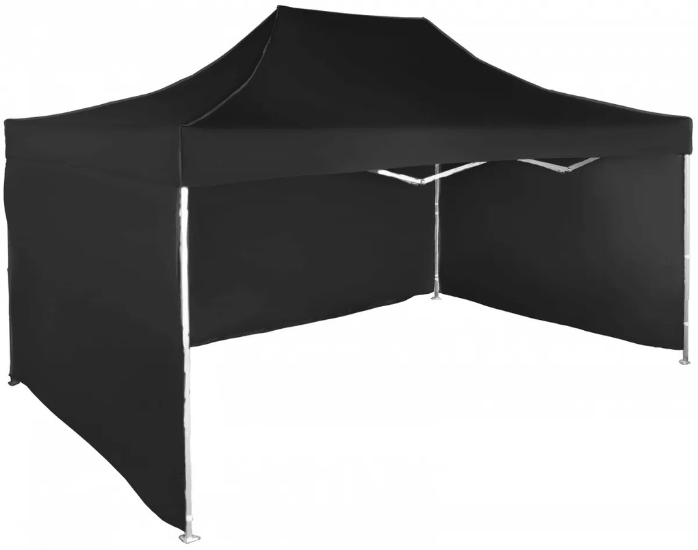 Rýchlorozkladací nožnicový stan 3x4,5m – hliníkový, Čierna, 3 bočné plachty