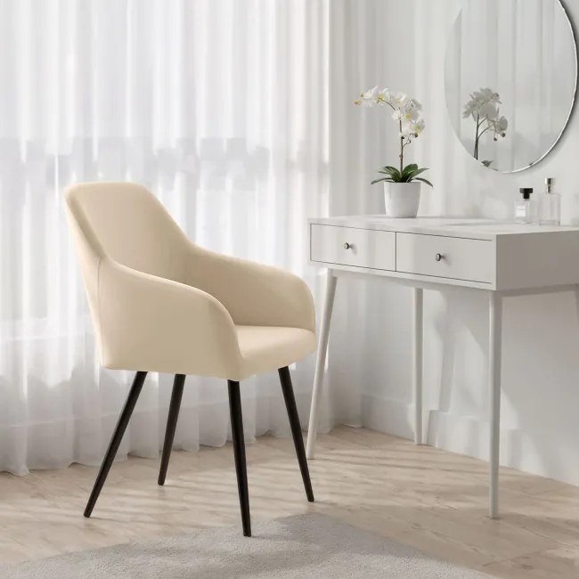 Sada dvoch jedálenských stoličiek ESTELLE zamatové, béžové / čierne nohy (2 ks)