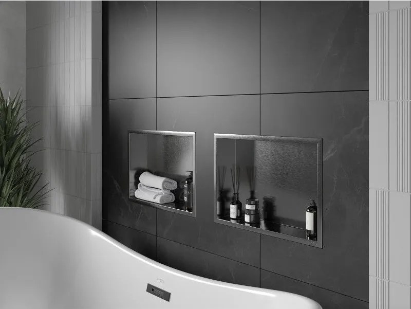 Mexen X-Wall-R, polica na zapustenie s prírubou  45 x 30 cm, grafitová matná - 19E0453010