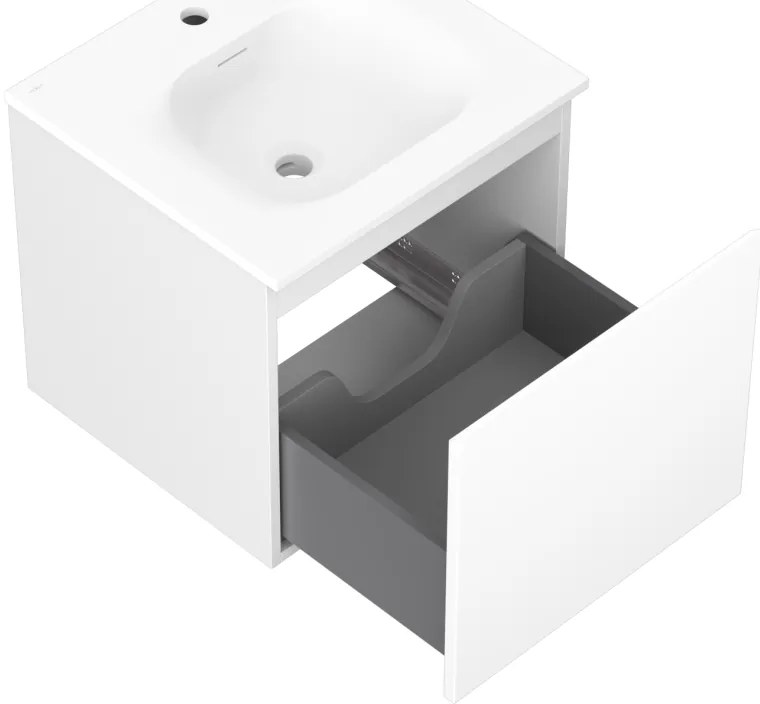 Mexen Orio, kúpeľňová skrinka 50 cm s umývadlom Vela, 1 zásuvka, biela matná, 91A10-05047-1-BF01-W23M01
