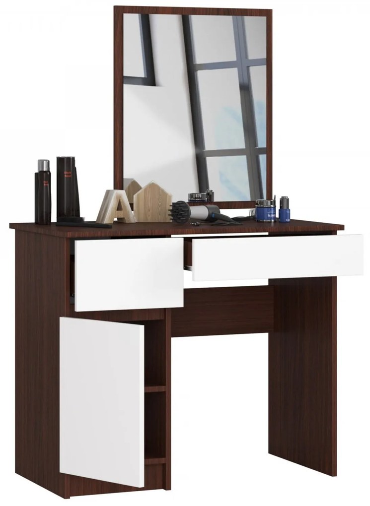 Toaletný stolík so zrkadlom P-2/SL ľavá - wenge/biela