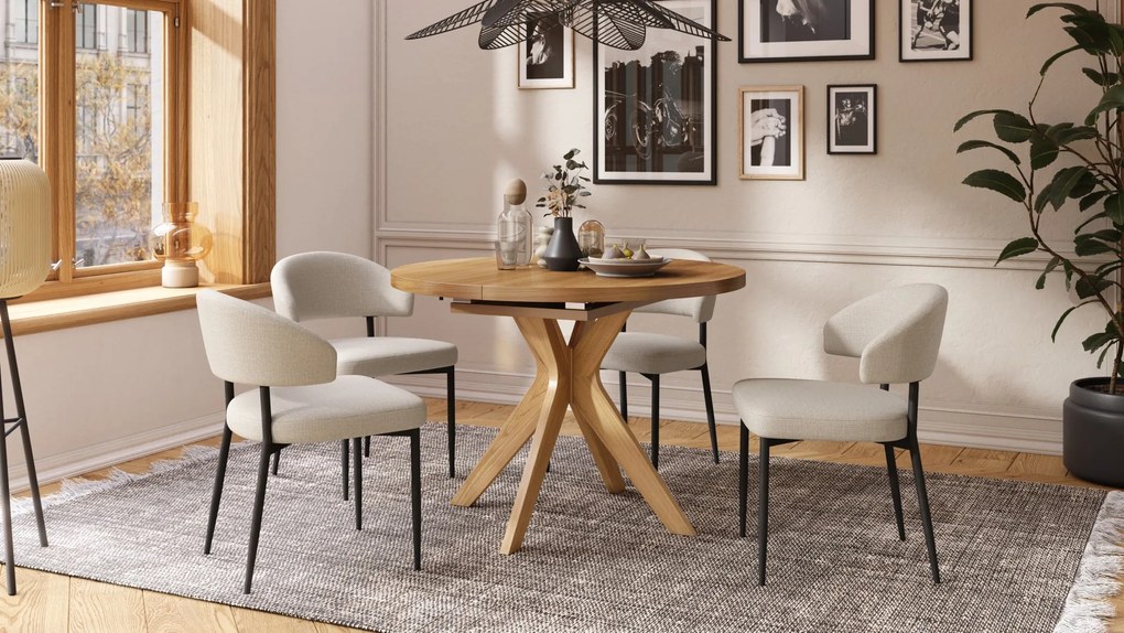 RENZO Prírodný dub - OKRÚHLY DREVENÝ STÔL Ø110 ROZKLADACÍ DO 180 cm  DO KUCHYNE JEDÁLNE OBÝVAČKY RETRO