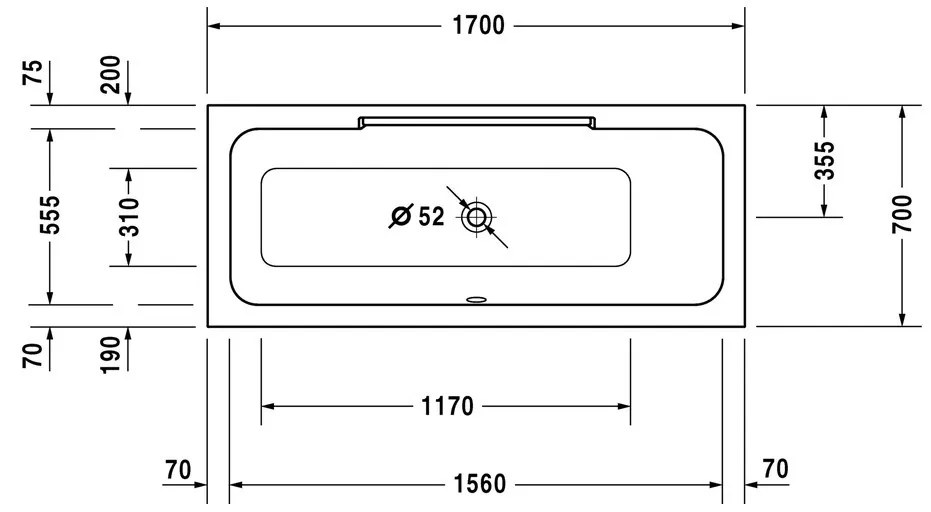 Duravit DuraStyle - Vaňa 1700x700 mm, sklon napravo, biela 700295000000000