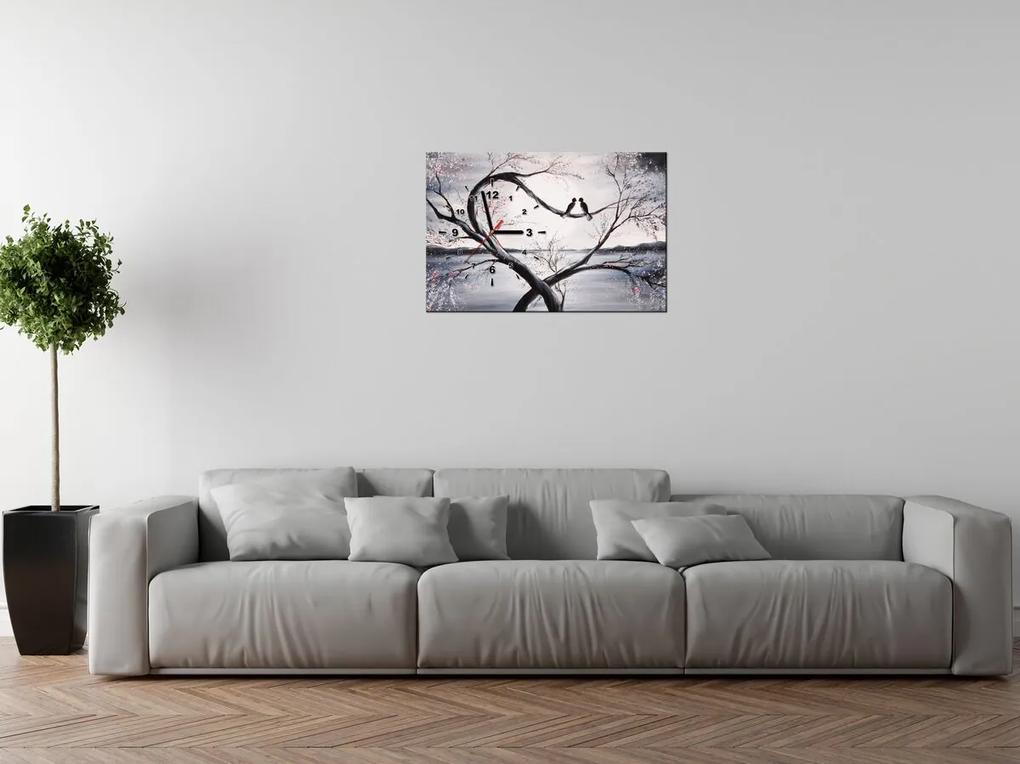 Gario Obraz s hodinami Vtáčia láska na konári Rozmery: 100 x 40 cm