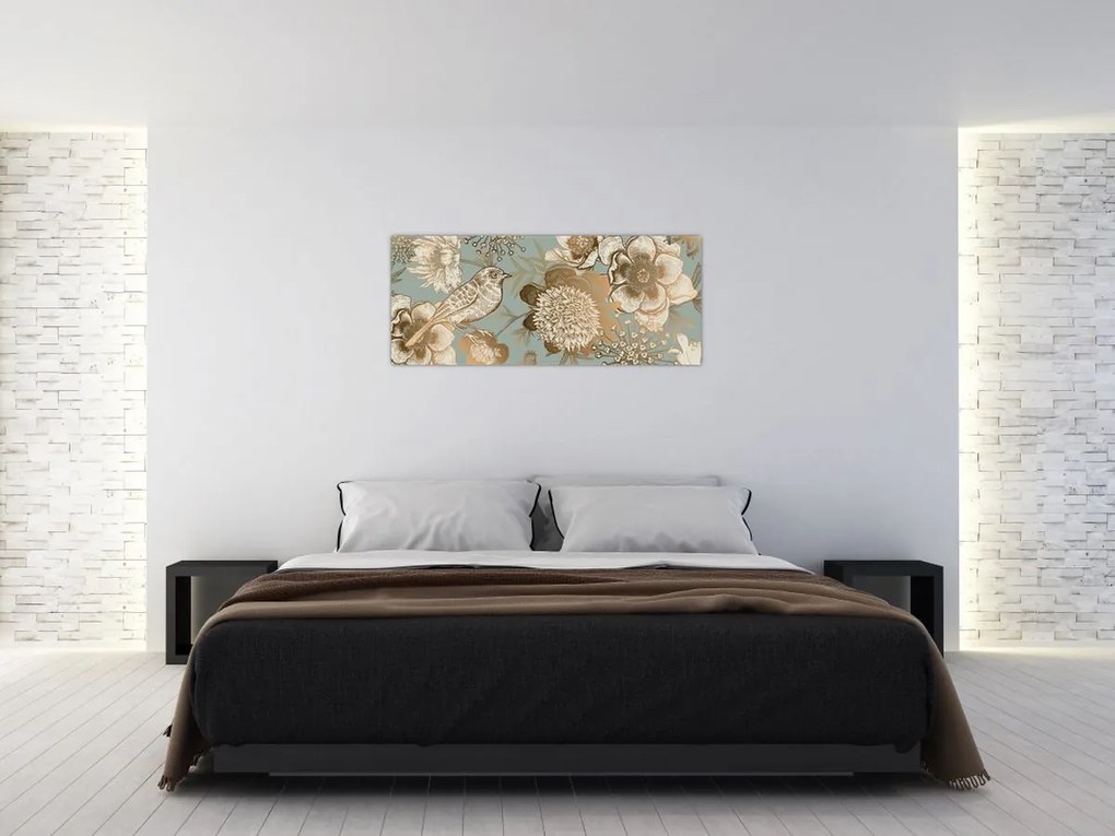 Obraz - Záhrada s vtáčikom (120x50 cm)