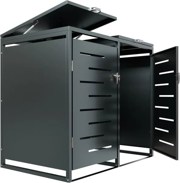 Kovový prístrešok pre 2 popolnice, antracit, 132×116×80 cm