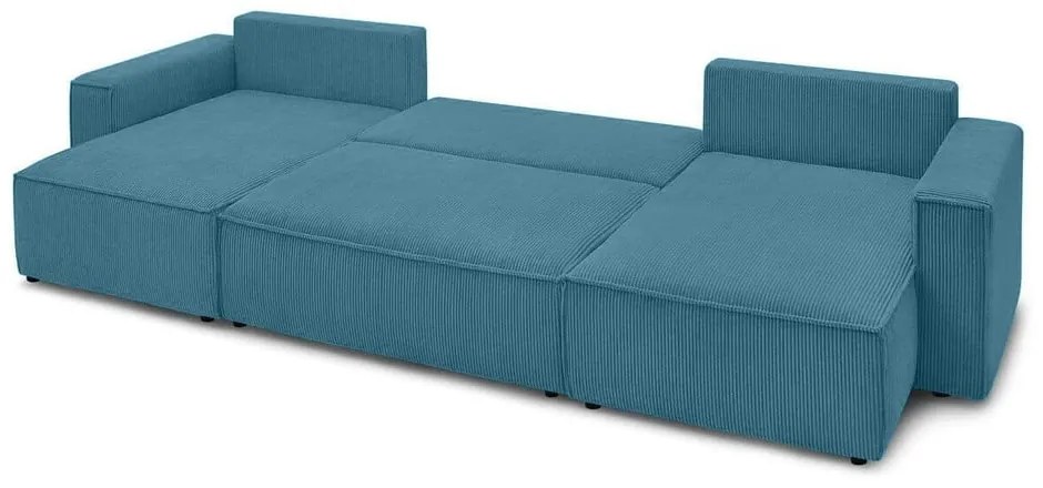 Tyrkysovomodrá menčestrová rozkladacia rohová pohovka Nihad – Bobochic Paris