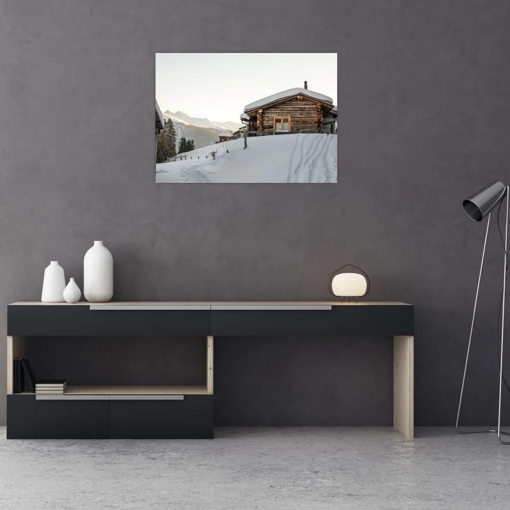 Obraz - horská chata v snehu (70x50 cm)