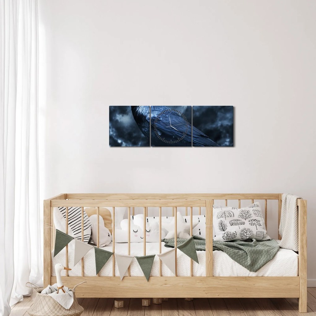 Obraz - Havran (s hodinami) (90x30 cm)