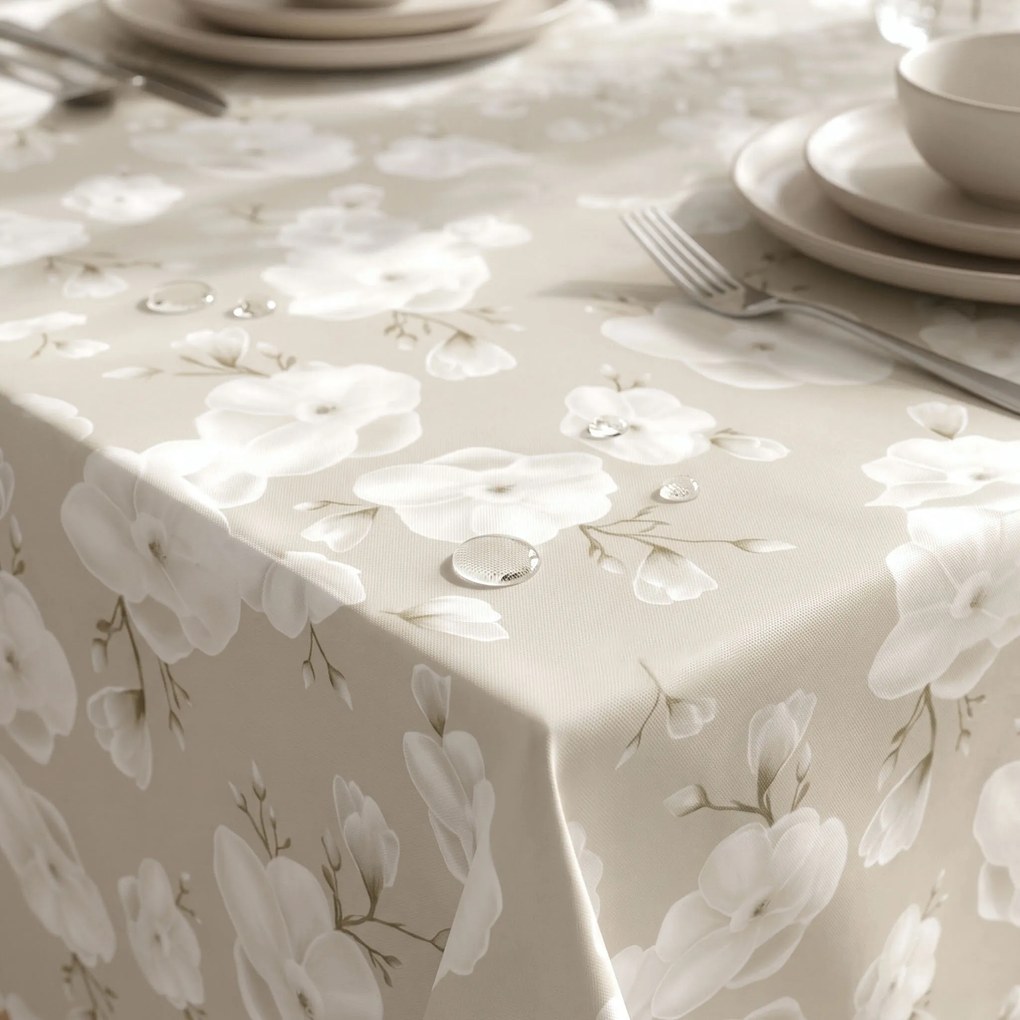 Goldea hranatý teflónový obrus - biele kvety 100 x 100 cm