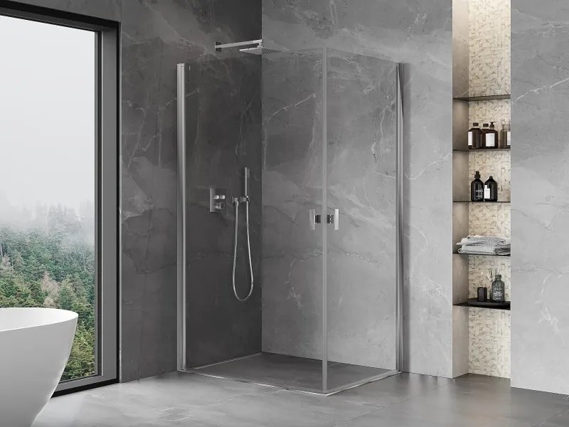 Mexen Mist-B Duo, 2-krídlový výklopný sprchový kút 85 x 75 cm, číre sklo, chrómový profil, 8A2-085-075-01-00