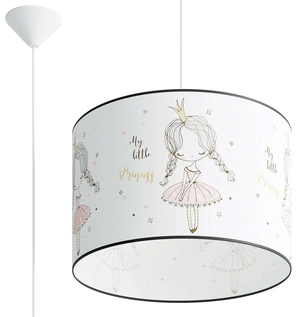 Detské závesné svietidlo Princess, 1x plastové tienidlo so vzorom, (fi 40cm)