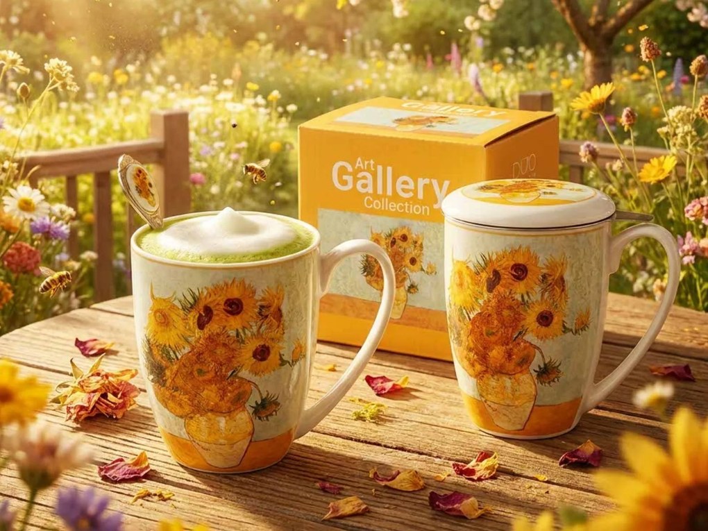 Porcelánový hrnček s lyžičkou Van Gogh Sunflowers 360 ml