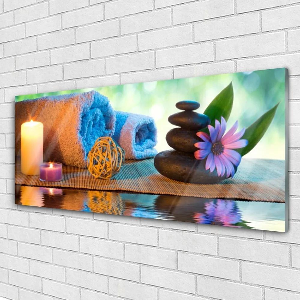 Obraz plexi Sviečky kamene kvet 125x50 cm