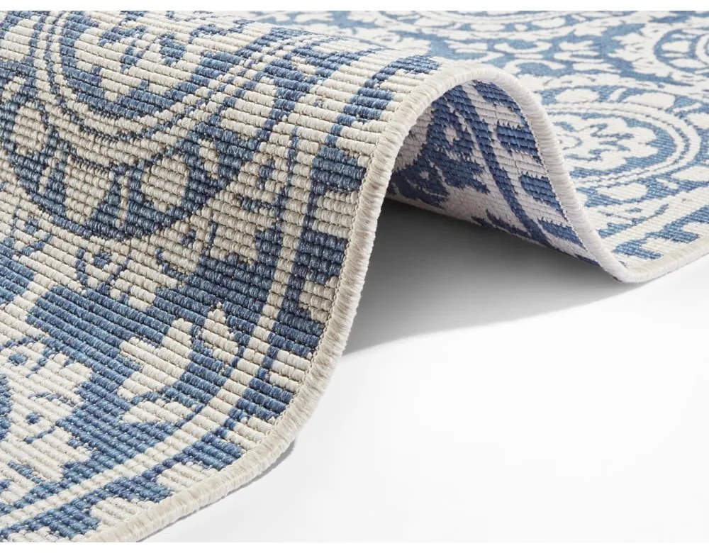Modro-krémový vonkajší koberec NORTHRUGS Jardin, 80 x 350 cm