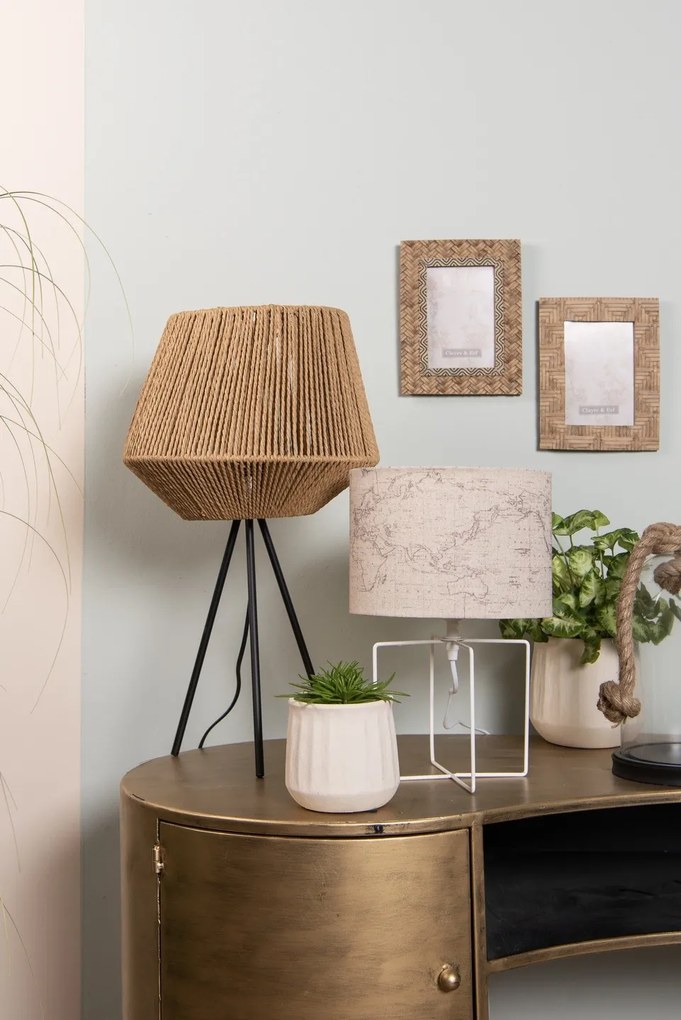 Biela stolná lampa s béžovým tienidlom - Ø 22*34 cm E27/max 1*60W