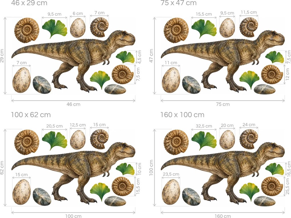 Tyranosaurus medzi skamenelinami realistické nálepky pre malých paleontológov na stenu arch 46 x 29 cm