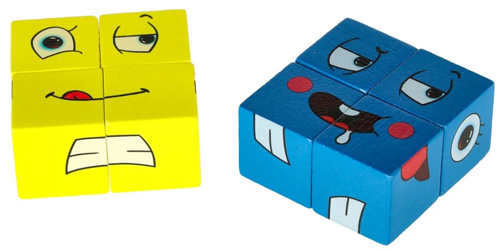 KIK Kreatívne bloky - hra tváre a emócie v plechovke | drevené kocky, edukačná 3+