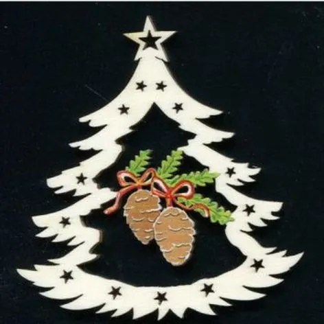 AMADEA Drevená ozdoba farebná stromček so šiškami 9 cm