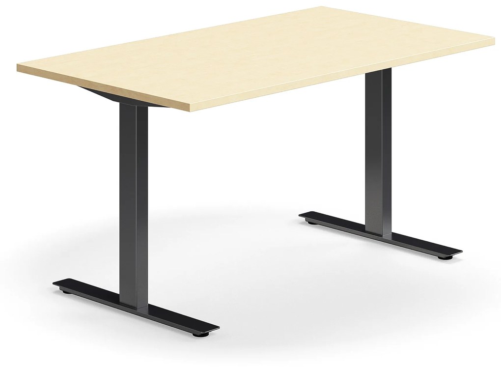 Kancelársky stôl QBUS, rovný, 1400x800 mm, T-rám, čierny rám, breza