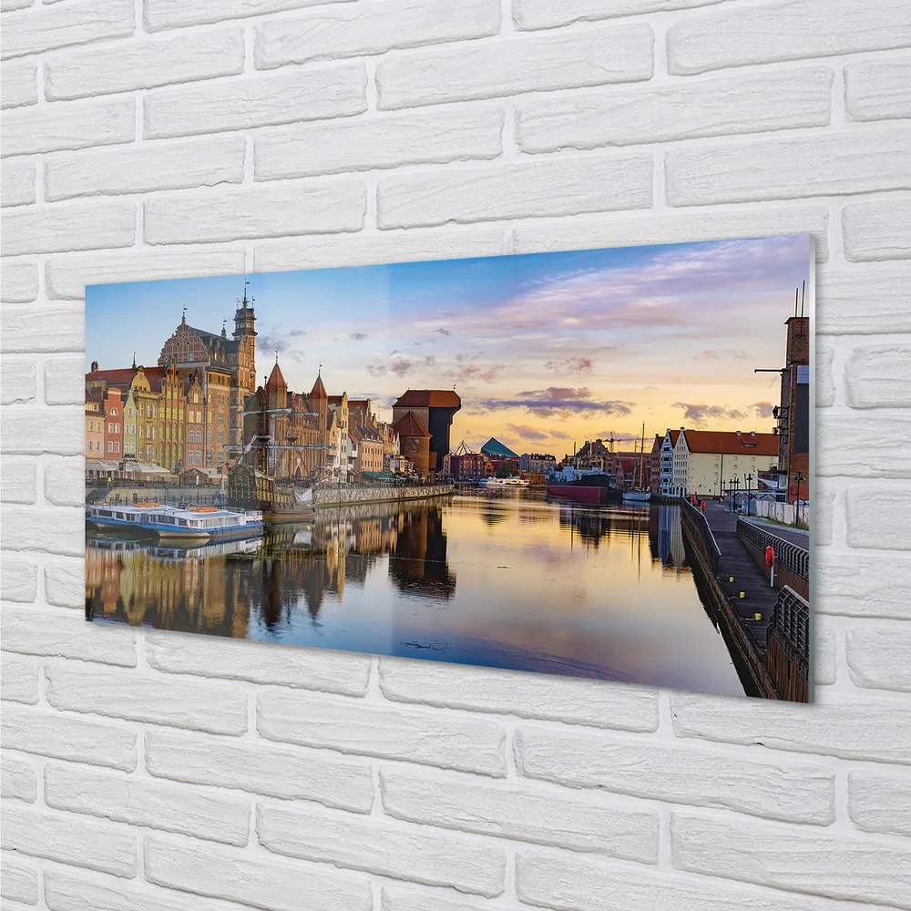 Obraz na akrylátovom skle Port of gdańsk rieky svitania 140x70 cm