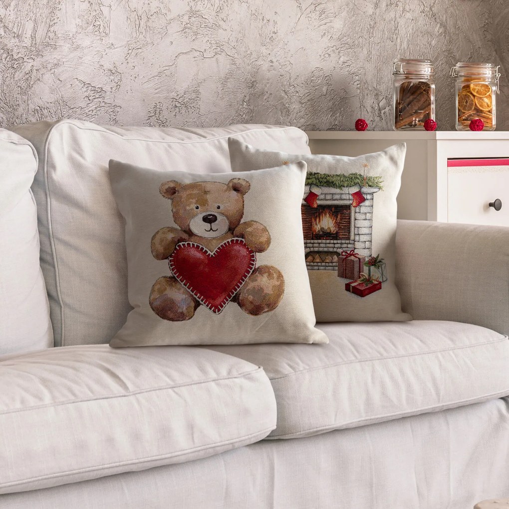 VIANOČNÁ GOBELÍNOVÁ DEKORAČNÁ OBLIEČKA NA VANKÚŠ TEDDY 45X45 CM VZOROVANÁ