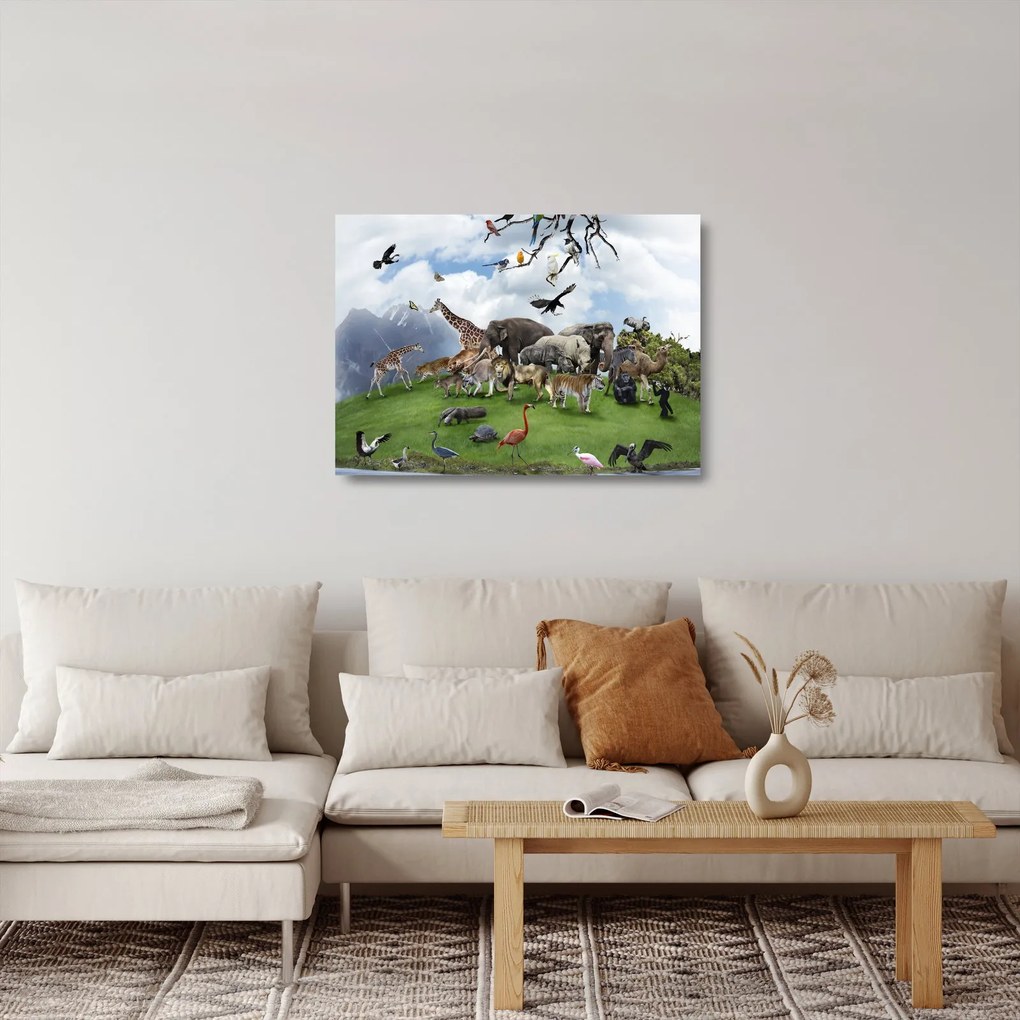 Sklenený obraz - Zvieratká na ostrove (70x50 cm)