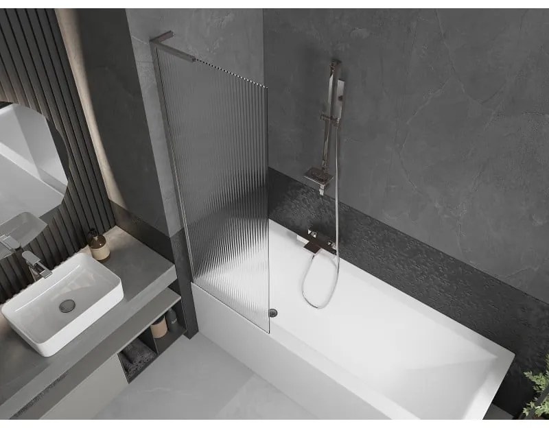Mexen Next L, 1-krídlová vaňová zástena 60 x 150 cm, 6mm sklo s rebrovým vzorom, chrómový profil, 895-060-000-03-09-01