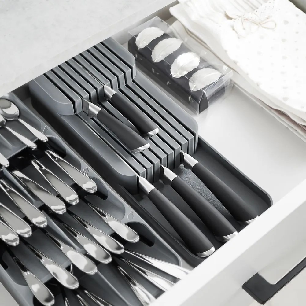 VILDE Organizér na nože, až na 18 nožov, plastový sivý - 39 x 14,5 x 7,5 cm