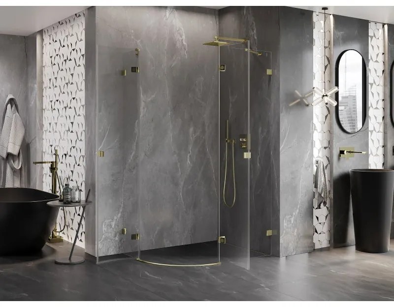 Mexen Lunar, pravý polkruhový sprchový kút 80 x 70 cm, 8mm číre sklo, zlatý profil, 833-080P-070L-50-00