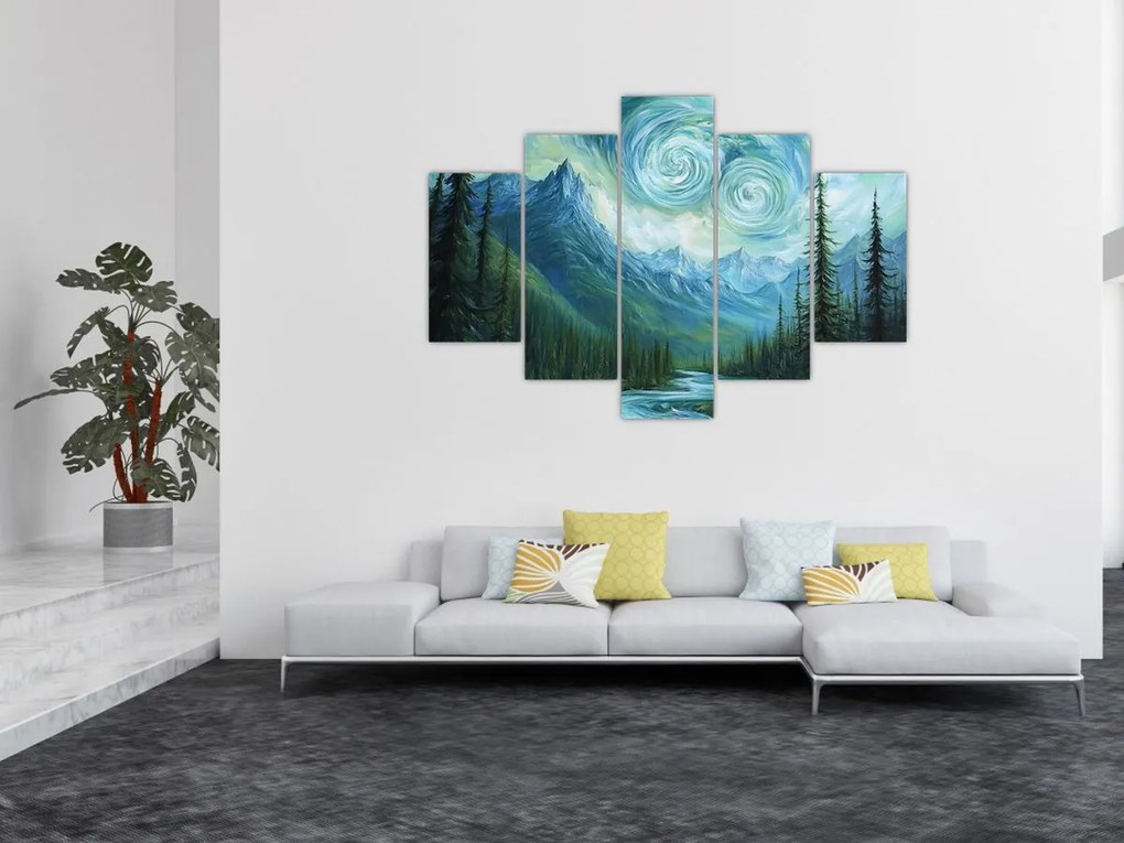 Obraz - Krajina s nádychom Van Gogha (150x105 cm)